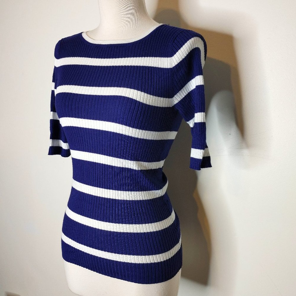 Express Blue and white ribbed shirt